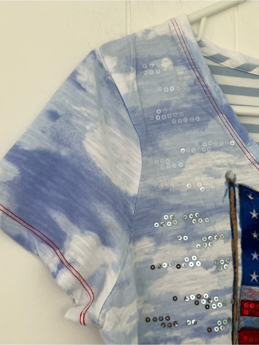 Onque Casual Petite Sequin American Flag Beach Tee Top Shirt Size PLarge - Picture 6 of 12